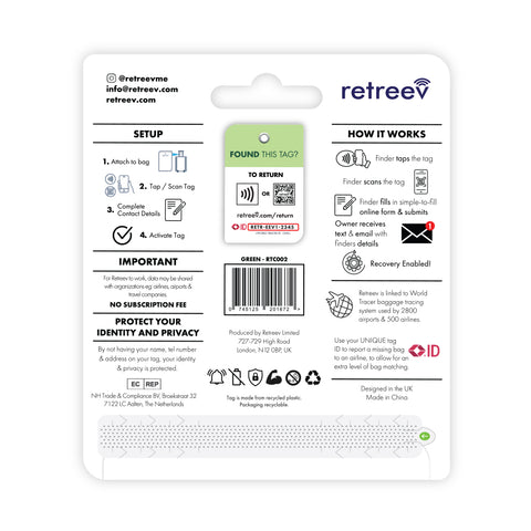 Green Combo - 2 x Green Originals Retreev Smart Tags & 9 x Smart Stickers Green Combo - 2 x Green Originals Retreev Smart Tags & 9 x Smart Stickers