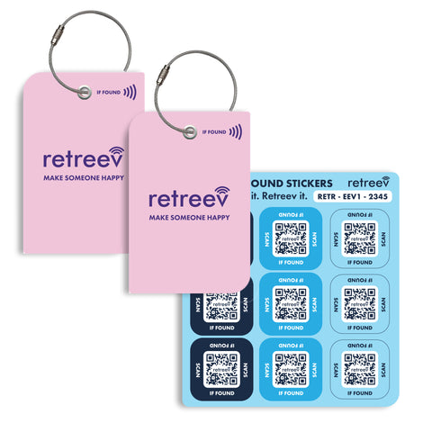 Pink Combo - 2 x Pink Originals Retreev Smart Tags & 9 x Smart Stickers Pink Combo - 2 x Pink Originals Retreev Smart Tags & 9 x Smart Stickers