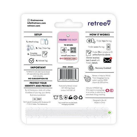 Pink Combo - 2 x Pink Originals Retreev Smart Tags & 9 x Smart Stickers Pink Combo - 2 x Pink Originals Retreev Smart Tags & 9 x Smart Stickers