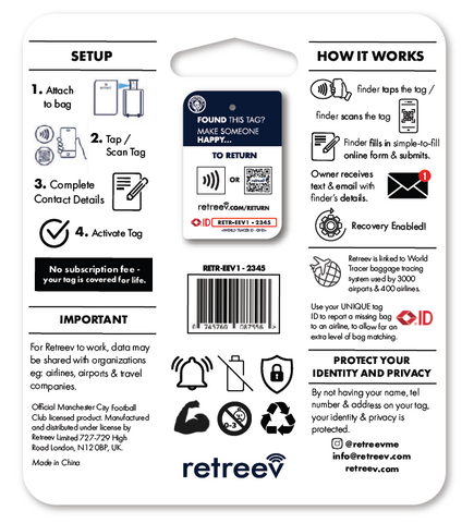 Manchester City FC - retreev SMART Tag - © Official Manchester City  FC Licensed Product Manchester City FC - retreev SMART Tag - © Official Manchester City  FC Licensed Product