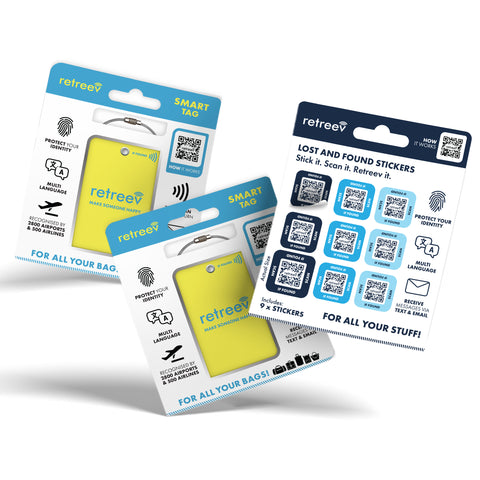 Yellow Combo Pack - 2 x Yellow Originals Retreev Smart Tags & 9 x Smart Stickers Yellow Combo Pack - 2 x Yellow Originals Retreev Smart Tags & 9 x Smart Stickers