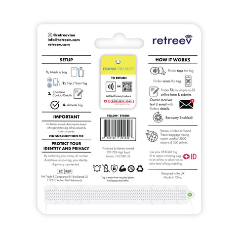 Yellow Combo Pack - 2 x Yellow Originals Retreev Smart Tags & 9 x Smart Stickers Yellow Combo Pack - 2 x Yellow Originals Retreev Smart Tags & 9 x Smart Stickers