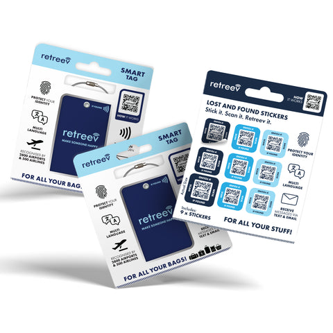 Dark Blue Combo - 2 x Dark Blue Originals Retreev Smart Tags & 9 x Smart Stickers