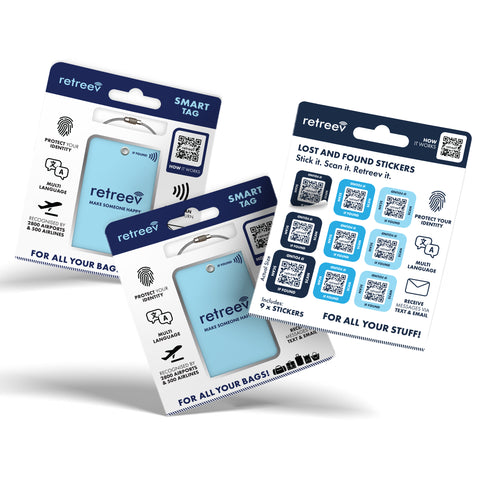 Light Blue Combo - 2 x Light Blue Originals Retreev Smart Tags & 9 x Smart Stickers