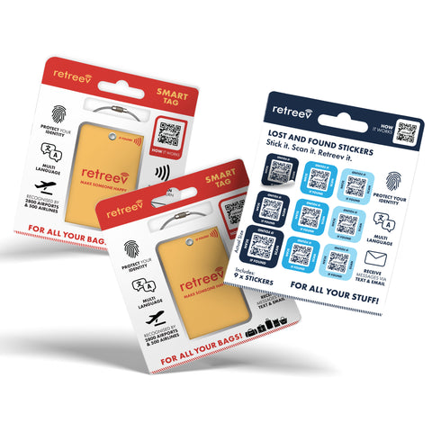 Orange Combo - 2 x Orange Originals Retreev Smart Tags & 9 x Smart Stickers